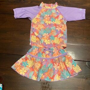 UV Skinz Girls' Purple Tropical Floral Rashguard Set 2T